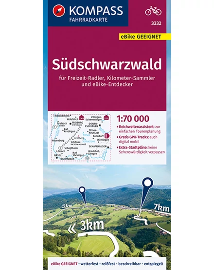 CartographiaK  3332 Fekete-erdő déli rész kerékpáros térkép - Kompass - 9783991214328