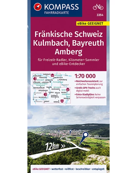 Cartographia K 3354 Fränkische Schweiz, Kulmbach, Bayreuth, Amberg kerékpáros térkép - Kompass - 9783991213857