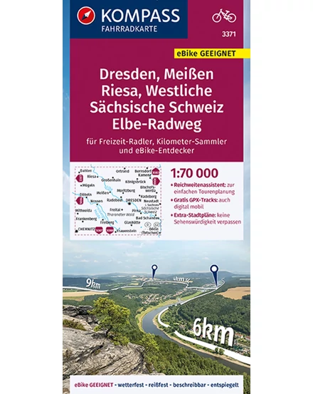 Cartographia K 3371 Drezda, Meißen, Szász Svájc nyugati része kerékpáros térkép - 9783991211754