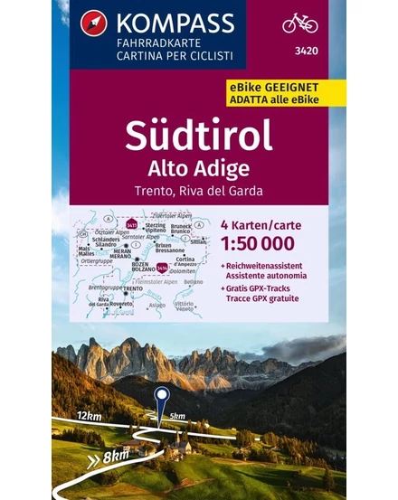 Cartographia K 3420  Dél-Tirol - Alto Adige, Trento - Riva del Garda  kerékpáros térkép, 4 részes szett - 9783991211815