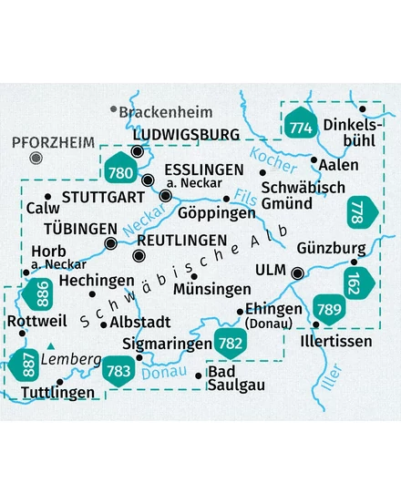 Cartographia K 767 Sváb-Alb turistatérkép, 4 részes térképszett - Kompass-9783991212805