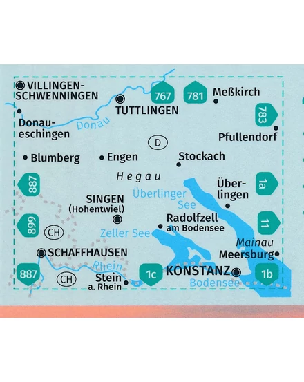 Cartographia K 783 Hegau, Boden-tó nyugati rész, Schaffhausen, Konstanz, Insel Mainau turistatérkép- Kompass-9783991210306