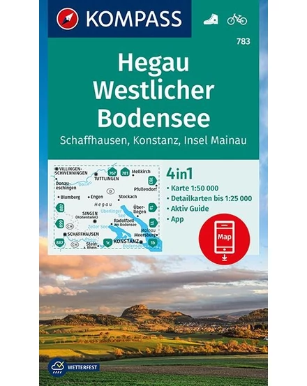 Cartographia K 783 Hegau, Boden-tó nyugati rész, Schaffhausen, Konstanz, Insel Mainau turistatérkép- Kompass-9783991210306