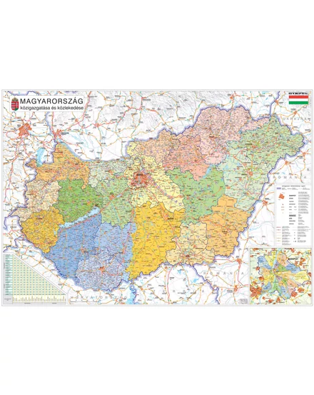 Cartographia Magyarország közigazgatása és úthálózata fémléces falitérkép, 140x100  - Stiefel