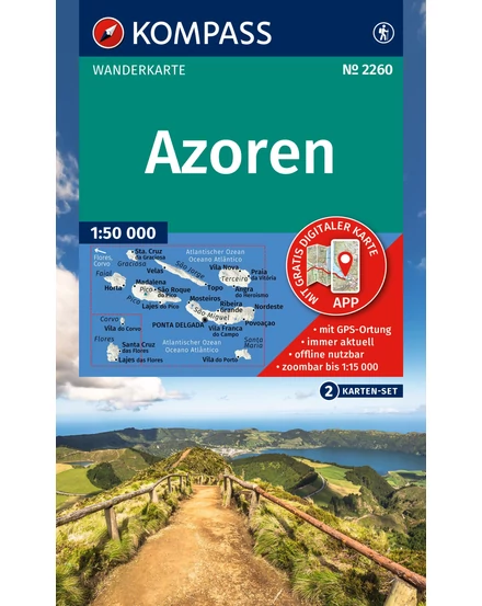 Cartographia K 2260 Azori-szigetek turistatérkép 9783991544166