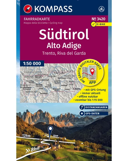 Cartographia K 3420  Dél-Tirol - Alto Adige, Trento - Riva del Garda  kerékpáros térkép, 4 részes szett - 9783991542674