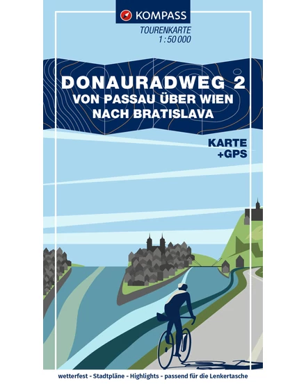 Cartographia K 7004 Duna menti kerékpárút térkép 2. (Passau-tól Bécsen keresztül Pozsonyig) 9783991542841