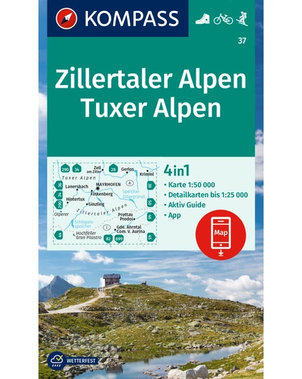 Cartographia Zillertali és Tuxi Alpok turistatérkép - Kompass WK 37 9783991541912
