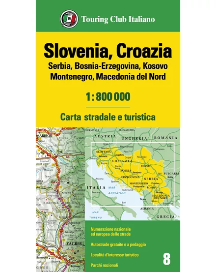 Cartographia Szlovénia, Horvátország, Szerbia, Bosznia-Hercegovina, Montenegro, Macedonia autótérkép - TCI - 9788836580057
