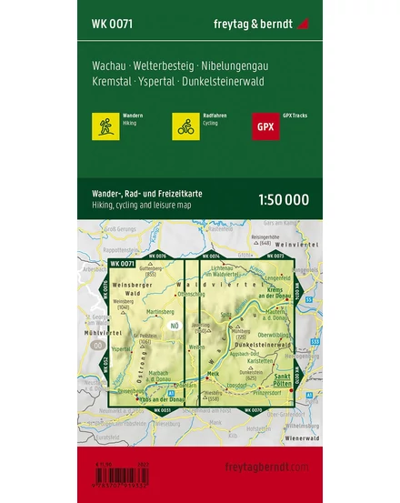 Cartographia WK071 Wachau–Welterbesteig–Niebelungengau–Kremstal–Yspertal–Dunkelsteinerwald turistatérkép-Freytag-9783707919332