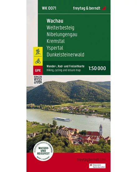 Cartographia WK071 Wachau–Welterbesteig–Niebelungengau–Kremstal–Yspertal–Dunkelsteinerwald turistatérkép-Freytag-9783707919332