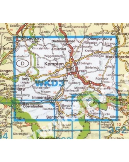 WKD3 Allgau: Isny-Kempten-Sonthofen turistatérkép