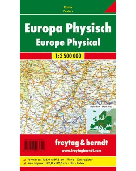 Cartographia Európa  íves térkép 1:3 500 000 (126 x 89,5) műanyag hengerben Freytag 9783707903621