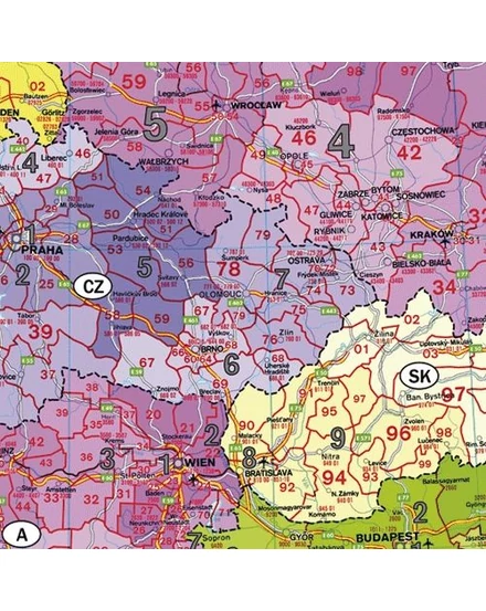 Európa postai irányítószámos térkép íves (papír) 1:3 700 000 (96x113cm) Freytag