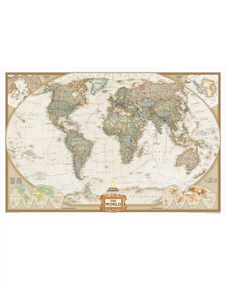 Cartographia National Geographic világtérkép, angol nyelvű antik színezésű falitérkép - hablap+fólia 