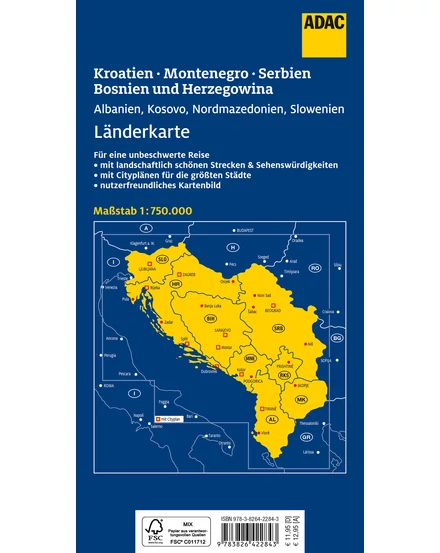 Cartographia-Horvátország, Bosznia-Herzegovina-Szerbia-Montenegro térkép-ADAC-9783826422843