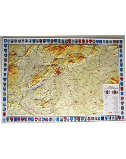 Cartographia Magyarország földrajzi dombortérkép, címeres 118 X 82 - HM 9789633276259