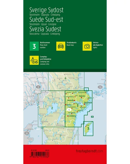 Cartographia Svédország résztérkép (3) Délkelet - Stockholm - Uppsala - Linköping térkép - Freytag-9783707919936