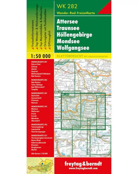 Cartographia - WK282 Attersee-Traunsee-Höllengebirbe-Mondsee-Wolfgangsee turistatérkép