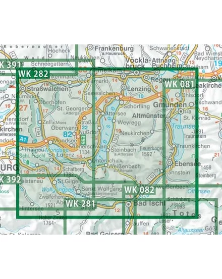 Cartographia - WK282 Attersee-Traunsee-Höllengebirbe-Mondsee-Wolfgangsee turistatérkép
