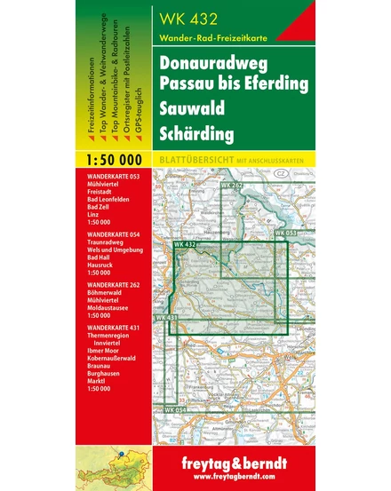 Cartographia - WK 432 Donauradweg Passau-Eferding-Sauwald-Schärding turistatérkép