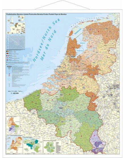Cartographia Benelux államok postai irányítószámos térképe 100 x 140, fémléces - Stiefel 2000000009193