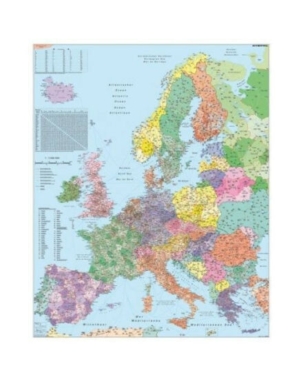 Cartographia Európa postai irányítószámos térképe 100 x 140, fémléces - Stiefel 5998504315810
