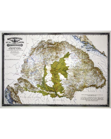 Cartographia Magyarország hegy,-sík és vízrajzi térkép ív (1880) 75 x 53 - HM