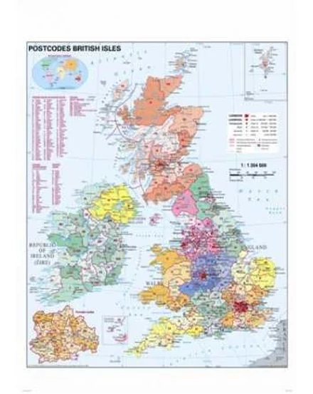 Cartographia Nagy-Britannia postai irányítószámos térképe 100 x 140, fémléces - Stiefel 5998504313229
