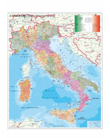 Cartographia Olaszország postai irányítószámos térképe 100 x 140, fémléces - Stiefel 2000000006710