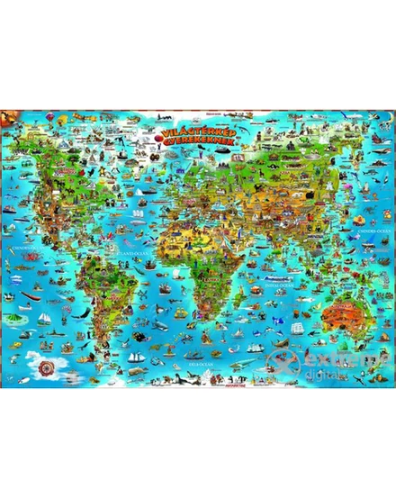 Cartographia Világtérkép gyerekeknek - gyermektérkép, lécezett 